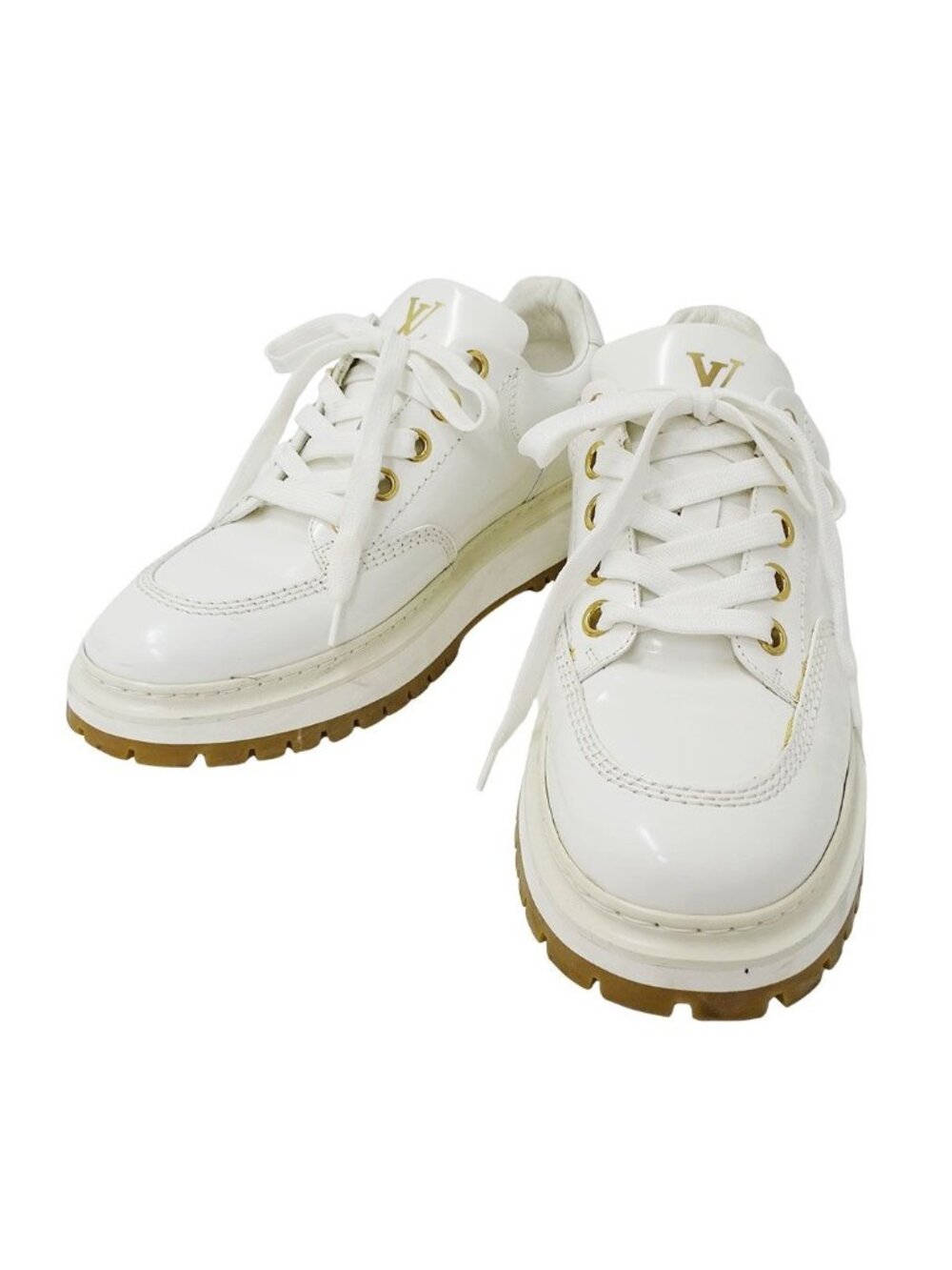 Louis Vuitton Sneakers Leather Abbesses Line White Shoes Platform Casual 7.5